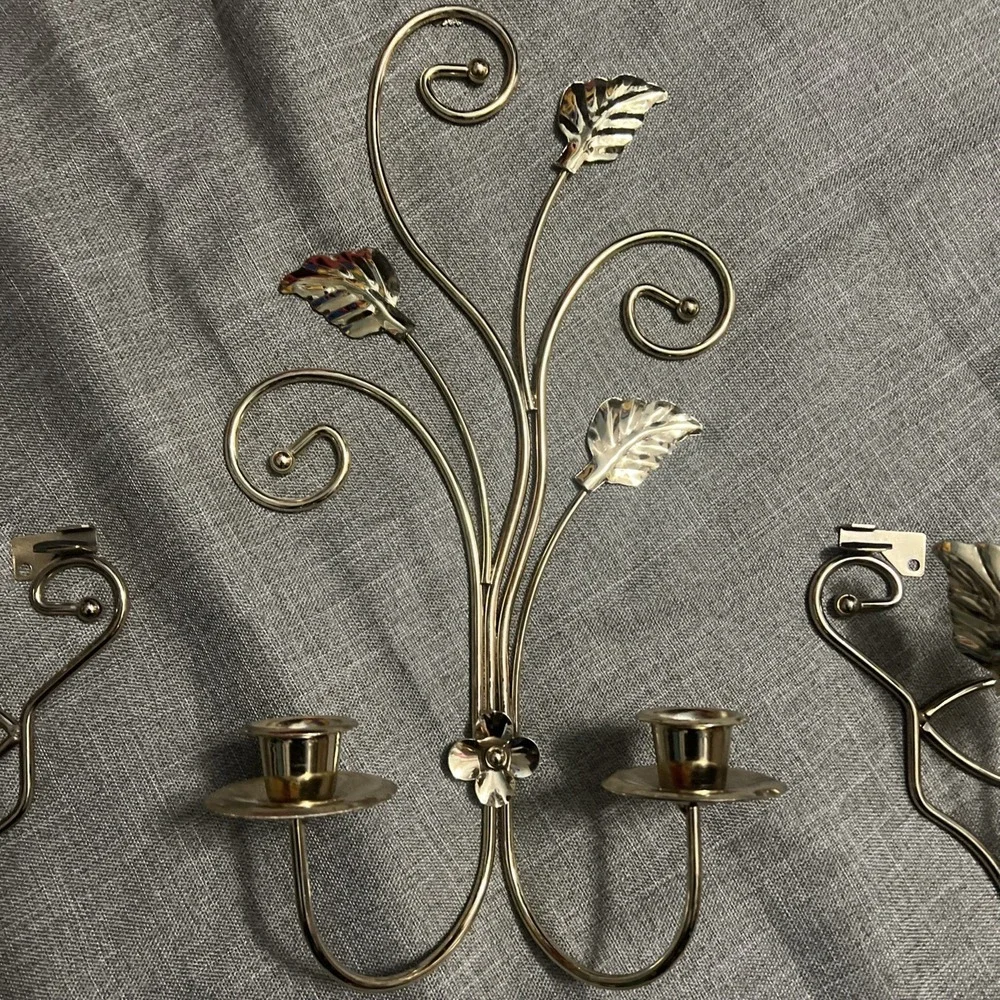 VTG MCM Set of 3 Home Interiors Metal Wall Sconce Candle‎ Holders / Shelf - READ
